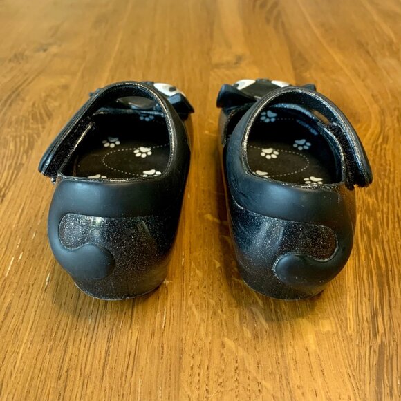 MINI MELISSA Black Cat Shoes Girls 7 Mary Jane Glitter Cats Toddler Girl Shoe - Picture 4 of 6